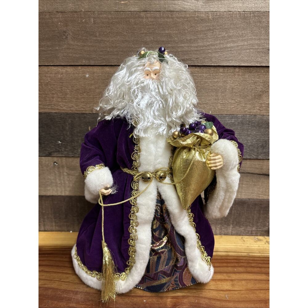 Beautiful Santa Table Top Or Tree Topper In Purple And Gold 16” Tall